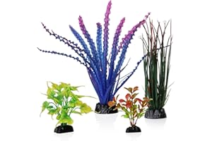 Emotionlite Aquarium Plants, Artificial Fish Tank Plastic Decorations Decor Plants Set Purple & Blue 4 Packs