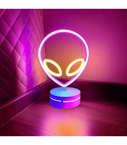 HFHungkeong Néon LED Tête D'Alien Vert Violet – Veilleuse USB Ou Piles Pour Chambre Enfant Salle De Jeux