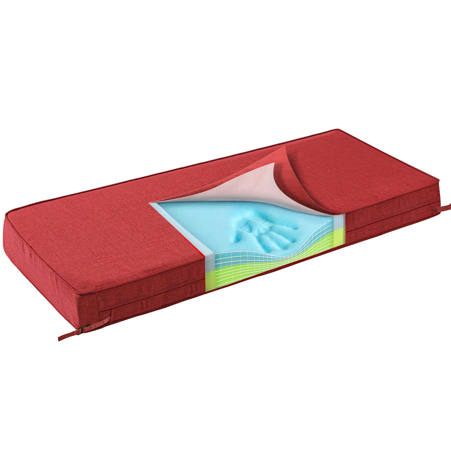 Photo 1 of SUNROX Gel Memory Foam Bench Cushion with Ties, Ultra Durable Water Resistant FadeShield Outdoor/Indoor Universal Bench Seat Pads 36 x 14 x 4 inch, Burgundy