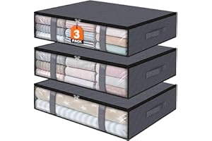 StorageRight Under Bed Storage Bins, 3-Pack 40L Foldable Fabric Storage Bags with Transparent Window, Breathable Organizer for Clothes/Blanket/Comforter/Quilt, Grey