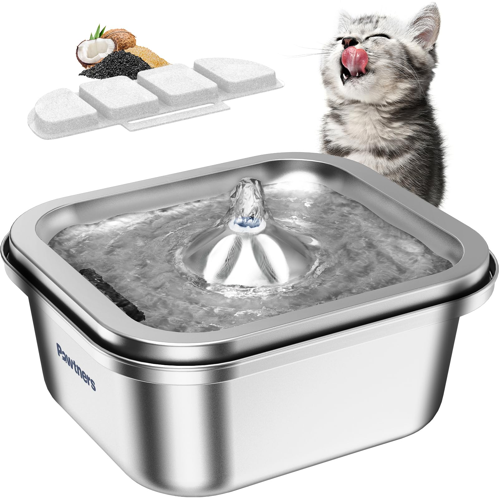 Photo 1 of Cat Water Fountain Stainless Steel: 4L/140oz Pet Fountain Water Bowl Indoor, Automatic Dog Drinking Dispenser, Cat Feeding Watering Supplies, Metal Kitty Waterer Fountain, 1 Replacement Filters