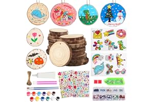 SUPREME XMAS Arts and Crafts for Kids Ages 4-8 8-12, 20 Pcs Unfinished Wood Slices with Gem Diamond Painting Stickers Kits Kids Wood Painting Craft Activities Kit Creative Art Toys Party Favors for Kids Boys Girls