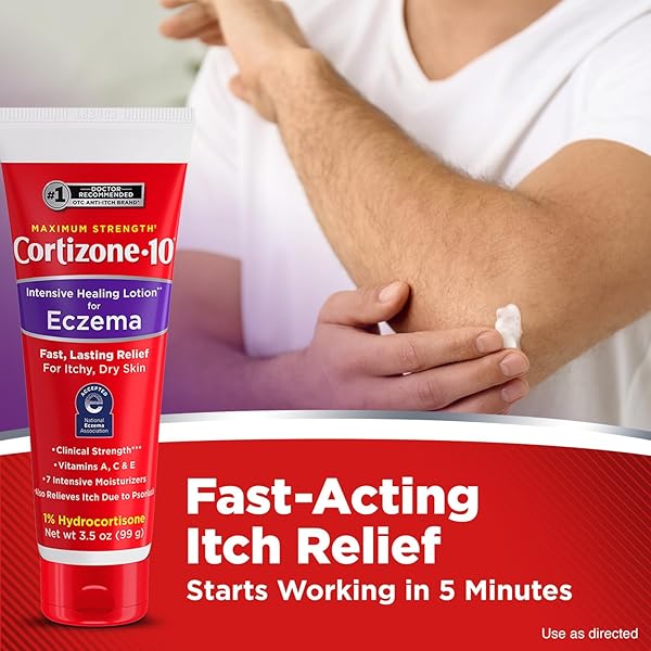 CORTIZONE-10 MAXIMUM STRENGTH INTENSIVE HEALING ITCH RELIEF LOTION FOR ECZEMA, 1% HYDROCORTISONE, FAST-ACTING, ANTI-ITCH CREAM FOR MINOR SKIN IRRITATIONS, RASHES AND INFLAMMATION DUE TO ECZEMA, 3.5 OZ