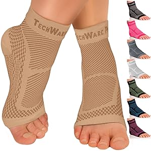 TechWare Pro Ankle Brace Compression Sleeve - Relieves Achilles Tendonitis, Joint Pain. Plantar Fasciitis Sock with Foot Arch Support Reduces Swelling & Heel Spur Pain. Injury Recovery for Sports