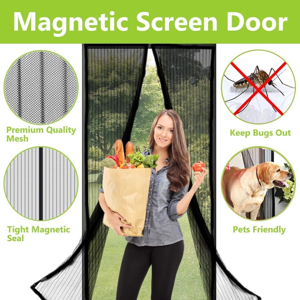 XXYY Magnetic Screen Door, Heavy Duty Bug Mesh Curtain with Powerful Magnets and Full Frame Magic Tape, Keep Bugs Out Lets Fresh Air in