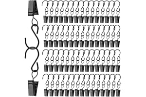 Stainless Steel Metal Clips with S Hooks for Curtain, Photos, Art Craft Hanger Hanging Clips, Home Decoration, 60 Pack, Black