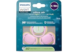 Philips Avent Ultra Air Pacifier 6-18m, quiet pink/butterfly, day+night 3 pack, SCF087/30 (Quiet Pink/Butterfly)