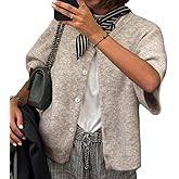 ICNGLKSND Women's Short Sleeve Cardigan Button Down Open Front Crewneck Sweaters Knit Solid Crop Tops