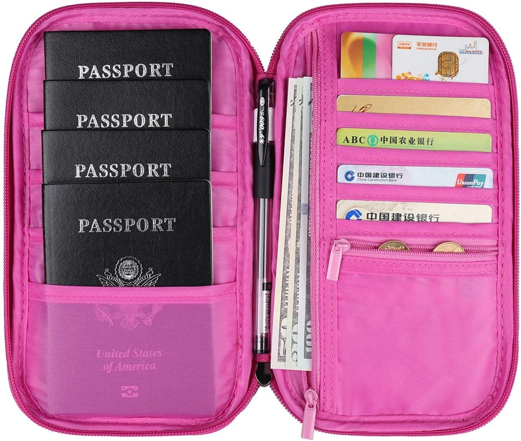  | VanFn RFID Travel Passport Wallet, Family Passport Holder, Trip Document Organizer P.Travel Series (Rose Red) | Travel Wallets