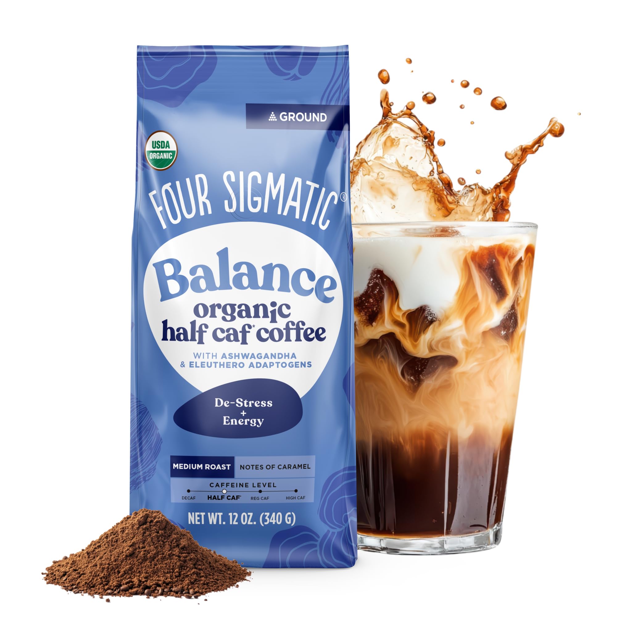 Photo 1 of *BBD Jan 15, 2027* Four Sigmatic Organic Balance Adaptogen Ground Coffee | Medium Roast USDA Organic Coffee with Ashwagandha, Chaga Mushroom, Eleuthero and Tulsi for Focus and Energy Boosting | 12oz Bag