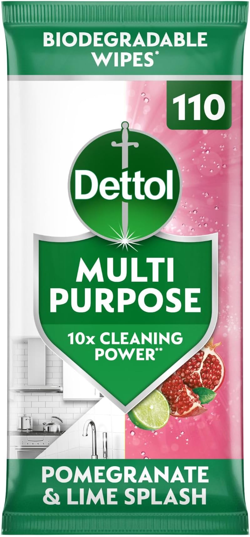Dettol Antibacterial Multipurpose Wipes Pomegranate Lime 110 wipes