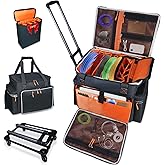 LIWSHWZ Rolling DJ Bag with Wheels,DJ Gig Bag with Hard Padded Bottom,Detachable Trolley & Divider,Music Gear Case with Multi Pockets for Laptop,DJ Cables, Microphones,Sound Equipment Storage