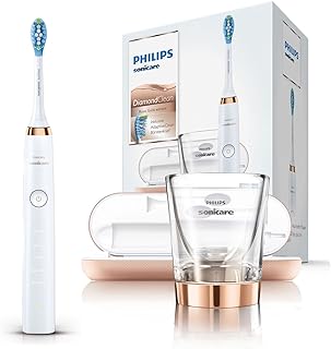 Philips Sonicare DiamondClean Elektrische Zahnbürste HX9396/89 - Schallzahnbürste mit 5 Putzprogrammen, Timer, USB-Reise-Ladeetui &amp; Ladeglas – Rose Gold