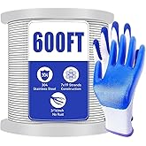 3/16 Stainless Steel Cable Decking Cable Railing 7 x 19 Strand Construction 304 Stainless Steel Cable 3700lbs Breaking Strength Marine Grade for Rail Deck with Gloves 600FT