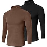 Cutecrop 2 Pack Men Mock Turtleneck Long Sleeve Shirts Double Sided Fleece Thermal Pullover Sweater Slim Fit Base Layer Top
