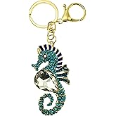 Evenchae Sparkling Coastal Seahorse Keychain | Nautical Bag Charm | Ocean Good Luck Gift with Pouch