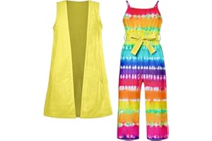 UNICOMIDEA 3-7T Girls Jumpsuits Kids Sleeveless Hawaiian Romper Loose Pants with Pockets Outfit Sets