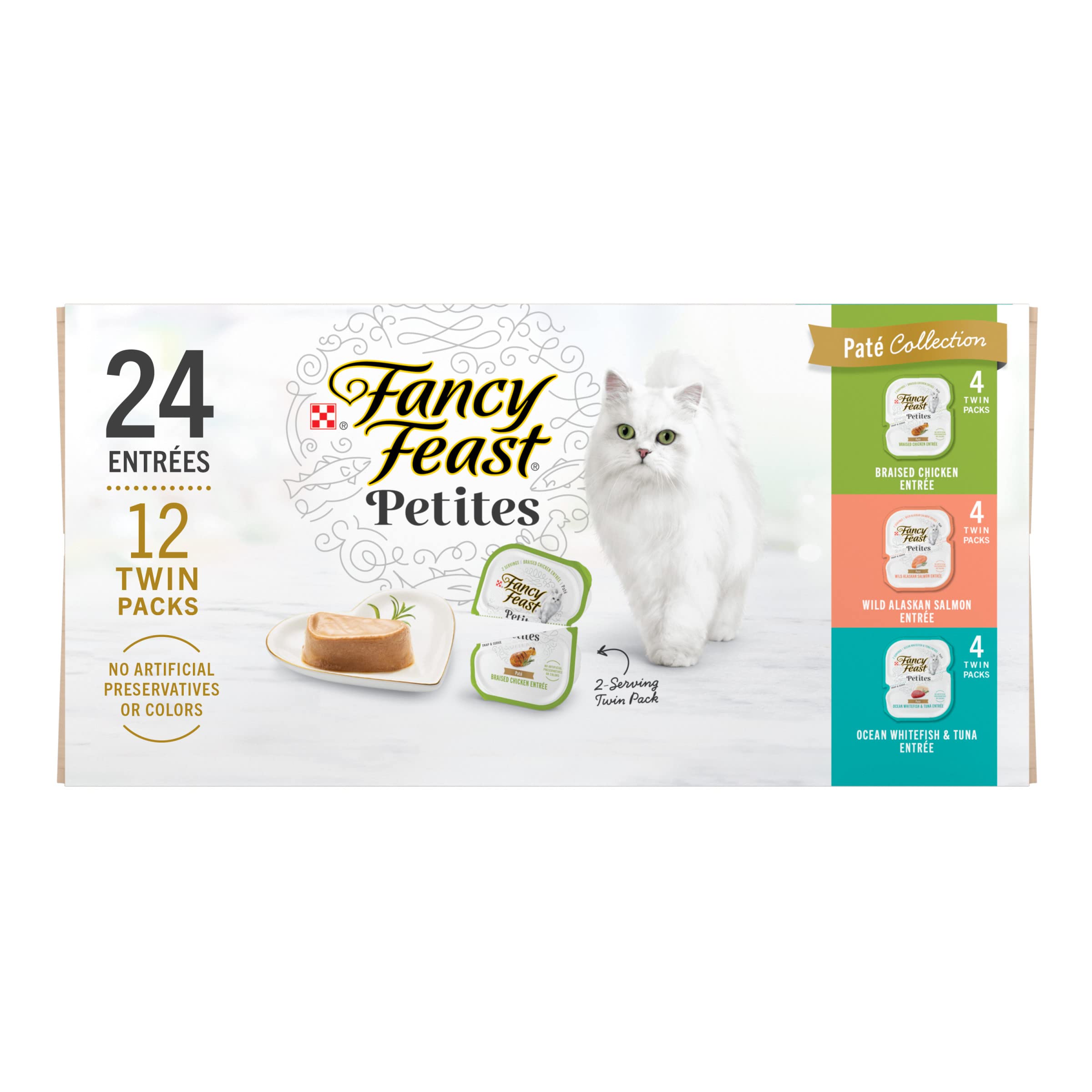 Photo 1 of *12/2026* Purina Fancy Feast Gourmet Wet Cat Food Variety Pack, Petites Pate Collection, break-apart tubs, 24 servings - (Pack of 12) 2.8 oz. Tubs