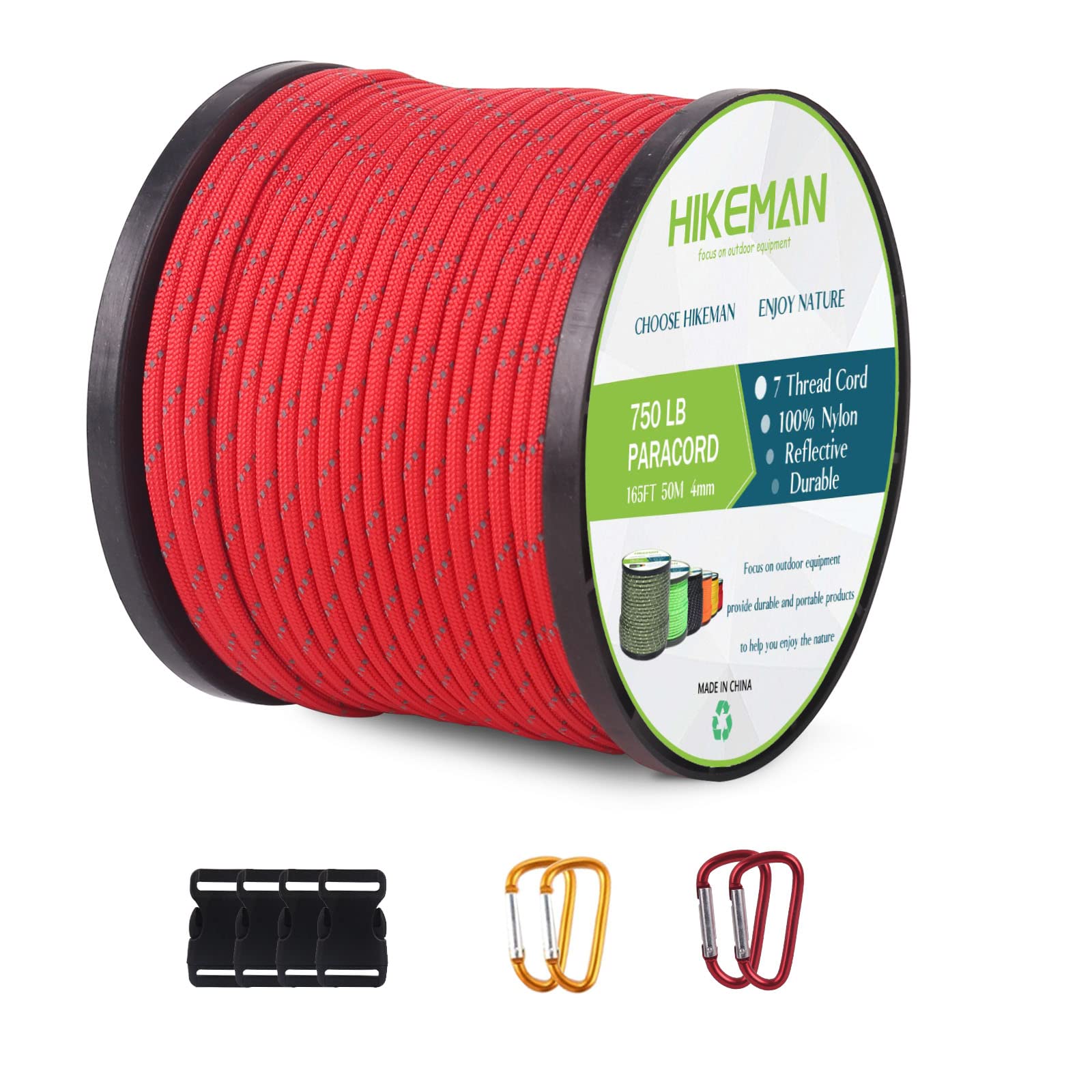 Nylon 750Lb Paracord 4mm Cord - 50m Parachute Cord with 7 Wires,Multifunction Reflective Outdoor Survival para cord(Red)