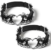 2 PCS Black Thigh Garter for Women, Adjustable Heart Lace Garter Elastic Heart Leg Garters Belt for Thigh Wedding Punk Gothic Accessories