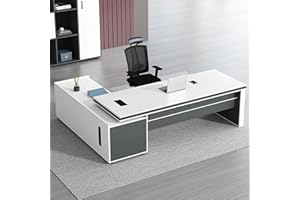 SXZenSpace Office Desk with Locking Drawers, L-Shaped SXZenSpace, Wood Executive Writing Table Drawer, Side Storage, Cable Ma