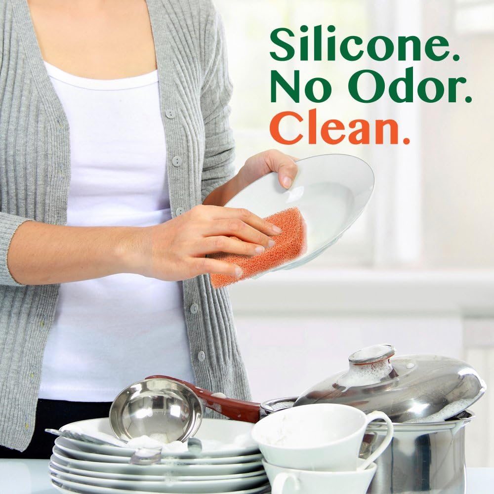 Peachy Clean Silicone Scrubber (Qty 3) - Kitchen and Dish Scrubber (Peach Fragrance): Home & Kitchen