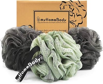 myHomeBody 70g Loofah Sponge 3 Pack Graphite Gray Sage Green Exfoliating Bath