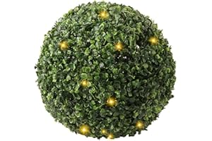 Karlsitek Artificial Plant Topiary Balls with Lights for Outdoor Decor,19 in Garden Spheres Decorative,Faux Boxwood Balls Plants for Front Door, Porch and Wedding Decoration,Plant Decorative Balls