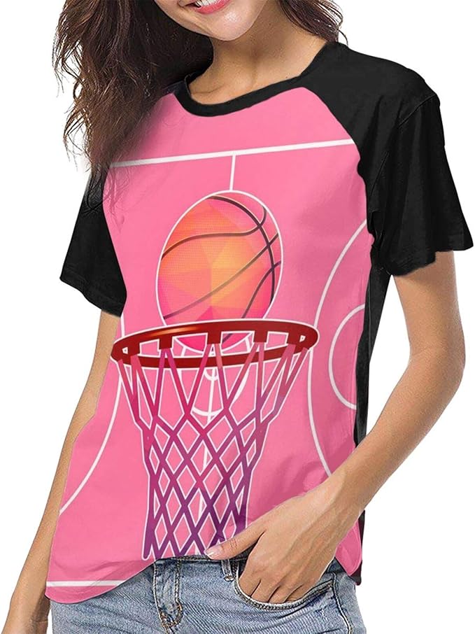 Womens TShirt Pink Basketball Court Long Sleeve Tee Comfortable