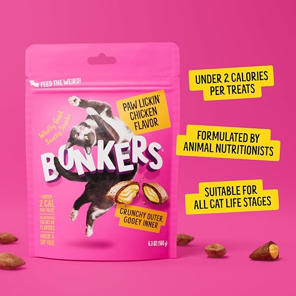 BONKERS CAT TREATS PAW LICKIN’ CHICKEN FLAVOR 3 OZ, CAT TREATS, TREATS FOR TRAINING, FOR ALL BREEDS AND AGES, FOOD TOPPER, RESEALABLE POUCH