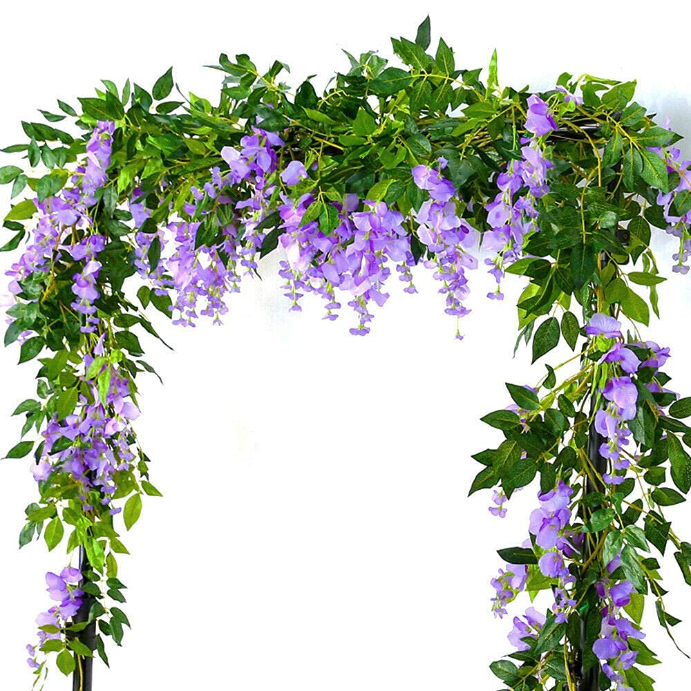 Flower Garland, Jaragar 4PCS 2m/7ft Wisteria Artificial Flowers Vine Hanging Trailing Plants String Flower Wall for Outdoor Garden Indoor Home Living Room Wedding Decorations