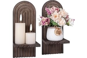 Yorkmills Sconces Wall Decor Set of 2, Wall Candle Holder Rustic Home Decor, Floating Candle Sconces Shelf Brown Wall Art, Farmhouse Wall Decor for Living Room, Dining Room, Bedroom, Bathroom