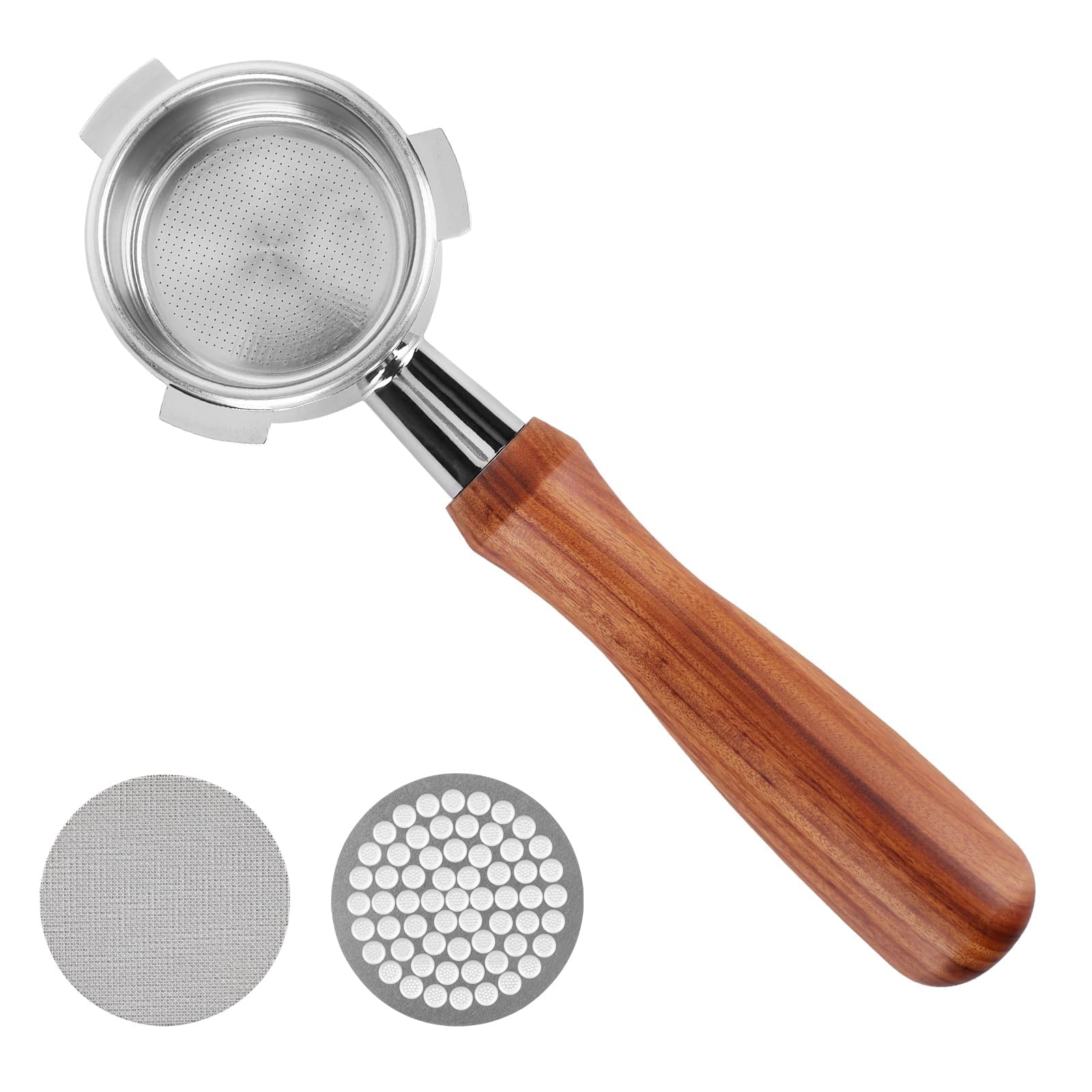 54mm Bottomless Portafilter with 2 Puck Screen Compatible with Sage Breville Barista Series, Barista Express and More 54mm Models, Bottomless Portafilter with Solid Wood Handle