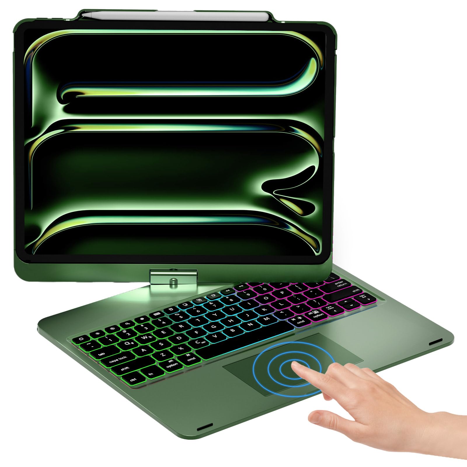 Photo 1 of NOKBABO Trackpad Keyboard Case for iPad Pro 13 inch (M5/2025, M4/2024), iPad Air 13" (M4/M3/M2) & iPad Pro 12.9 6th/5th/4th/3rd, 360° Rotatable, Rainbow Backlit, Pencil Holder - Midnight Green