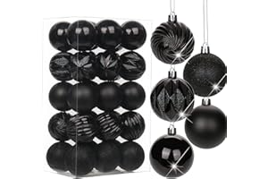 HOLLYONE 2.36" Christmas Ball Ornaments Black 30 Pcs Small Shatterproof Christmas Tree Decorations Xmas Tree Christmas Ornaments Balls with Hanging Loop for Halloween Wedding Holiday Party Wreath Home Decor