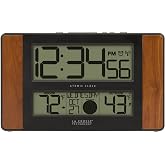 La Crosse Technology 513-1417CH Atomic Digital Clock, Cherry Finish | with Outdoor Temperature, 2.125-inch time digits, Low battery indicator