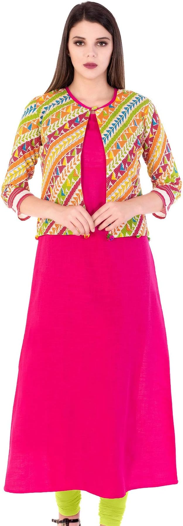 AANIA Beautiful Printed Exclusive Cotton Women's Kurta with Jacket Length 47 Inches