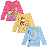 Disney Princess Ariel Cinderella Tiana Belle Jasmine Moana 3 Pack T-Shirts Toddler to Big Kid