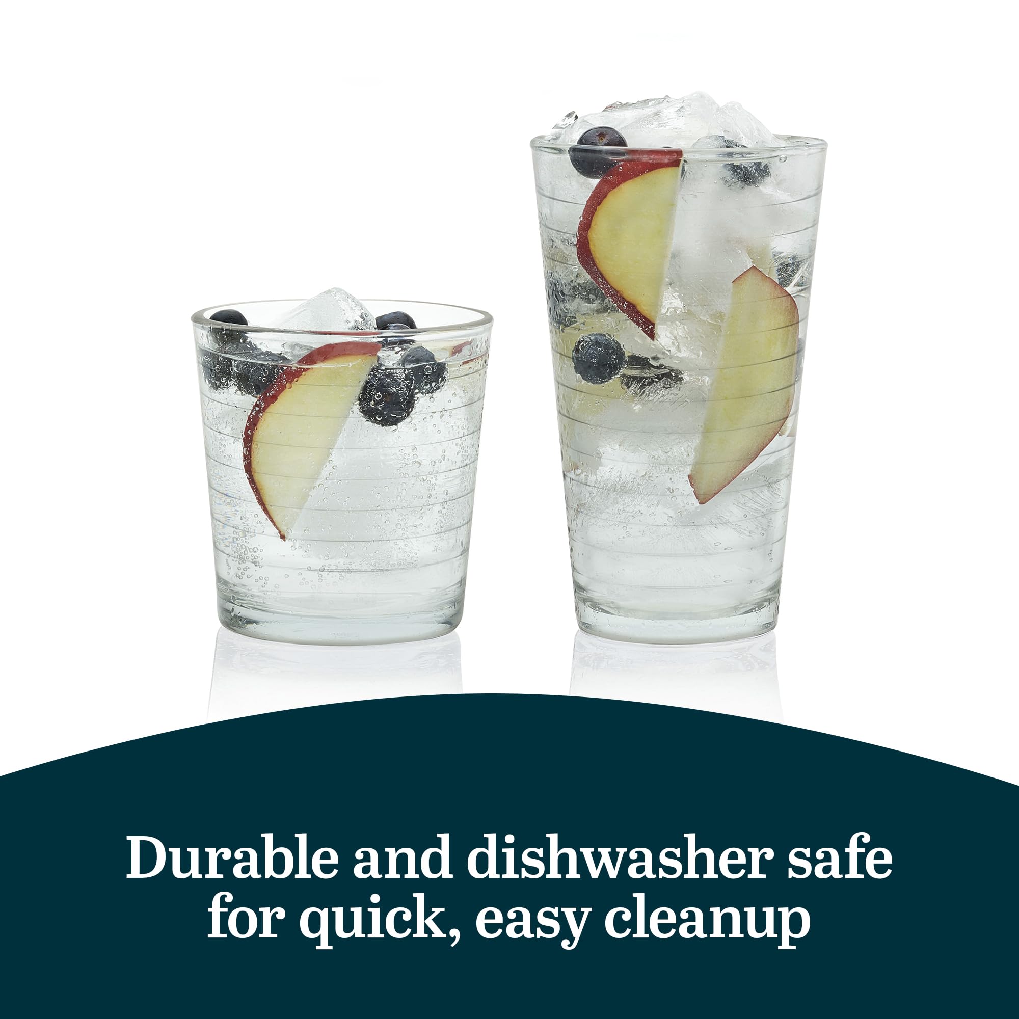 Libbey Hoops Tumbler and Rock Glass Set, Two Sized Nostalgic Retro Glass Cups Set, Dishwasher Safe Glasses Drinking Set of 16 for Any Occasion