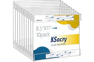 KSacry 10 Pcs Acrylic Sign Holder 11 x 8.5, Horizontal Wall Mount Sign Holders with 3M Adhesive, Clear Plastic Frames Paper Display Sign Holders for Office, Home, Store, Restaurant - No Drilling