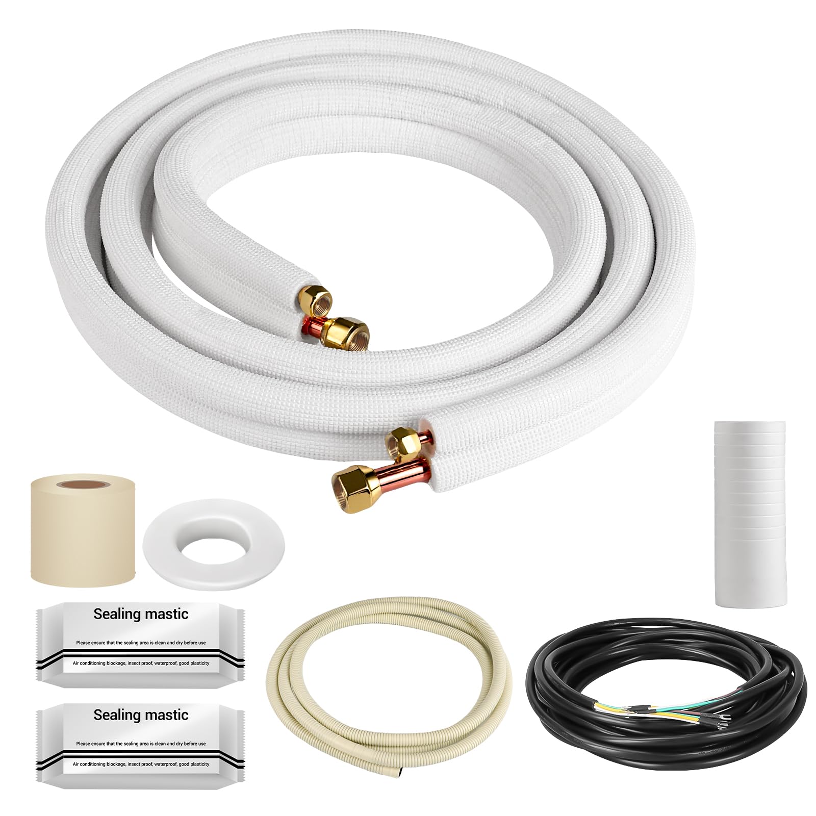 Photo 1 of 10 ft Mini Split Line Set 1/2? + 1/4? Triple-Layer Insulated, Pre-Flared, Leak-Proof Tubing Kit for Home, Office & Workshop Ductless AC & Heat Pump Systems?99.9% Copper?