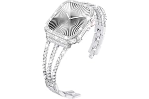 KADES Band with Case Compatible for Apple Watch Series 10 46mm/42mm Series 9 8 7 45mm/41mm Series 6 5 4 SE 44mm/40mm Series 3 2 1 42mm/38mm, Sparkling Bling Diamond Bands with Full Diamonds Case