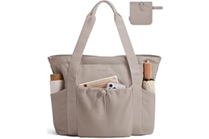 BAGSMART Foldable Tote Bag with Drawstring Bag, Large Tote Bag Shoulder Bag Top Handle Handbag for Travel, Work, Beach, Gym