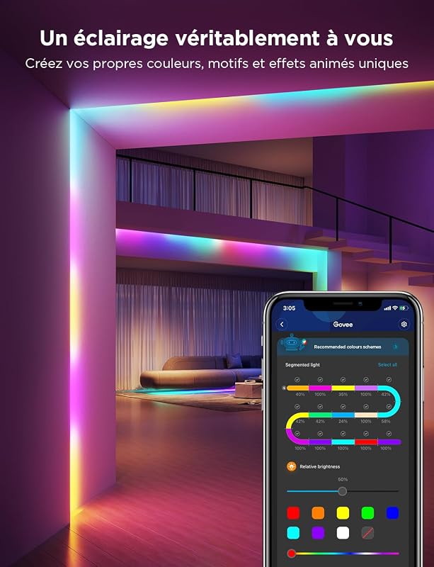 Ruban LED 5M, RGBIC Bande LED avec Contrôle de Segment