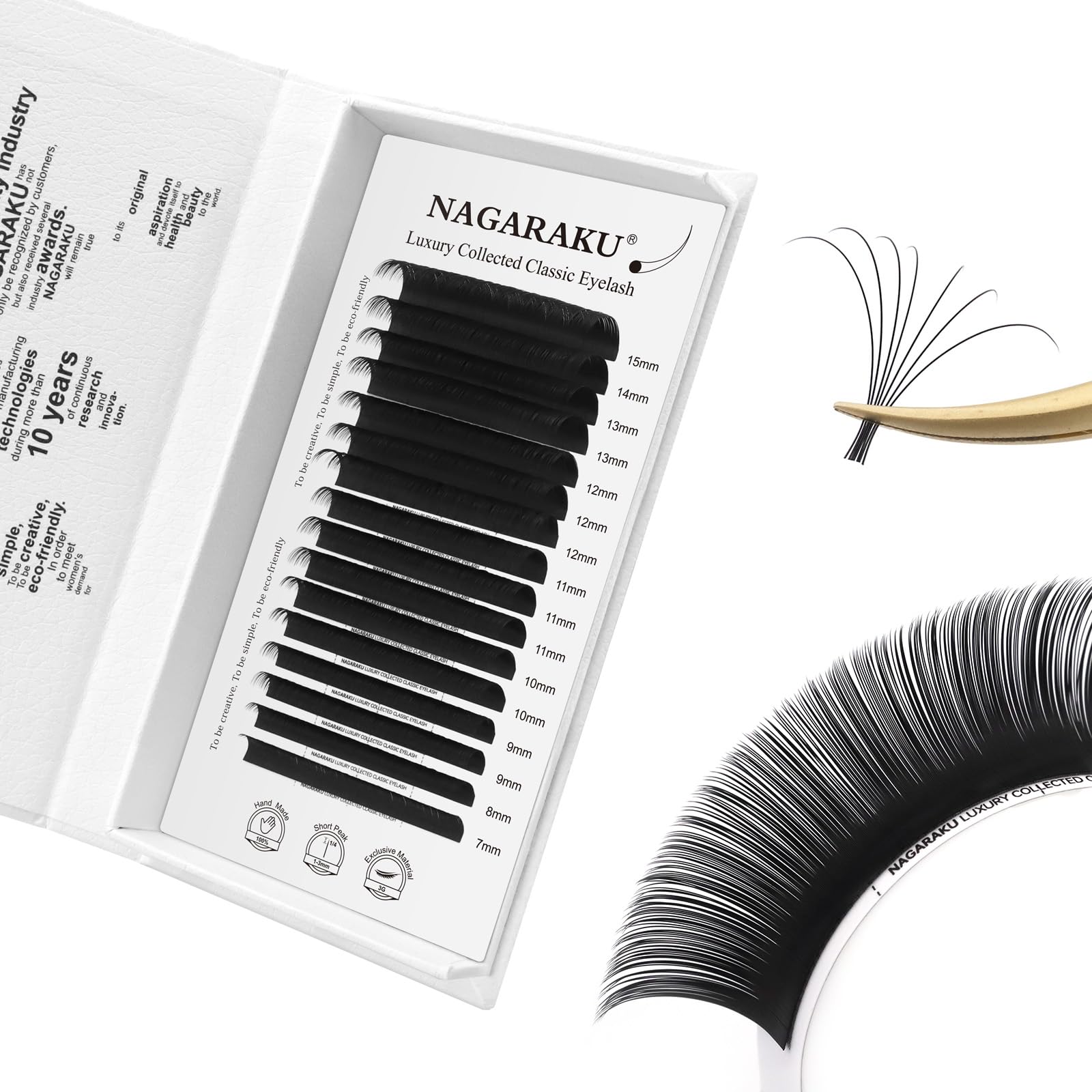 NAGARAKU Volume Lashes 0.05mm D Curl 7-15mm Mixed Length Individual Classic Eyelash Extensions Upgraded 3rd Generation Luxury Collected Soft Natural Single Lashes 16 Rows Matte Black
