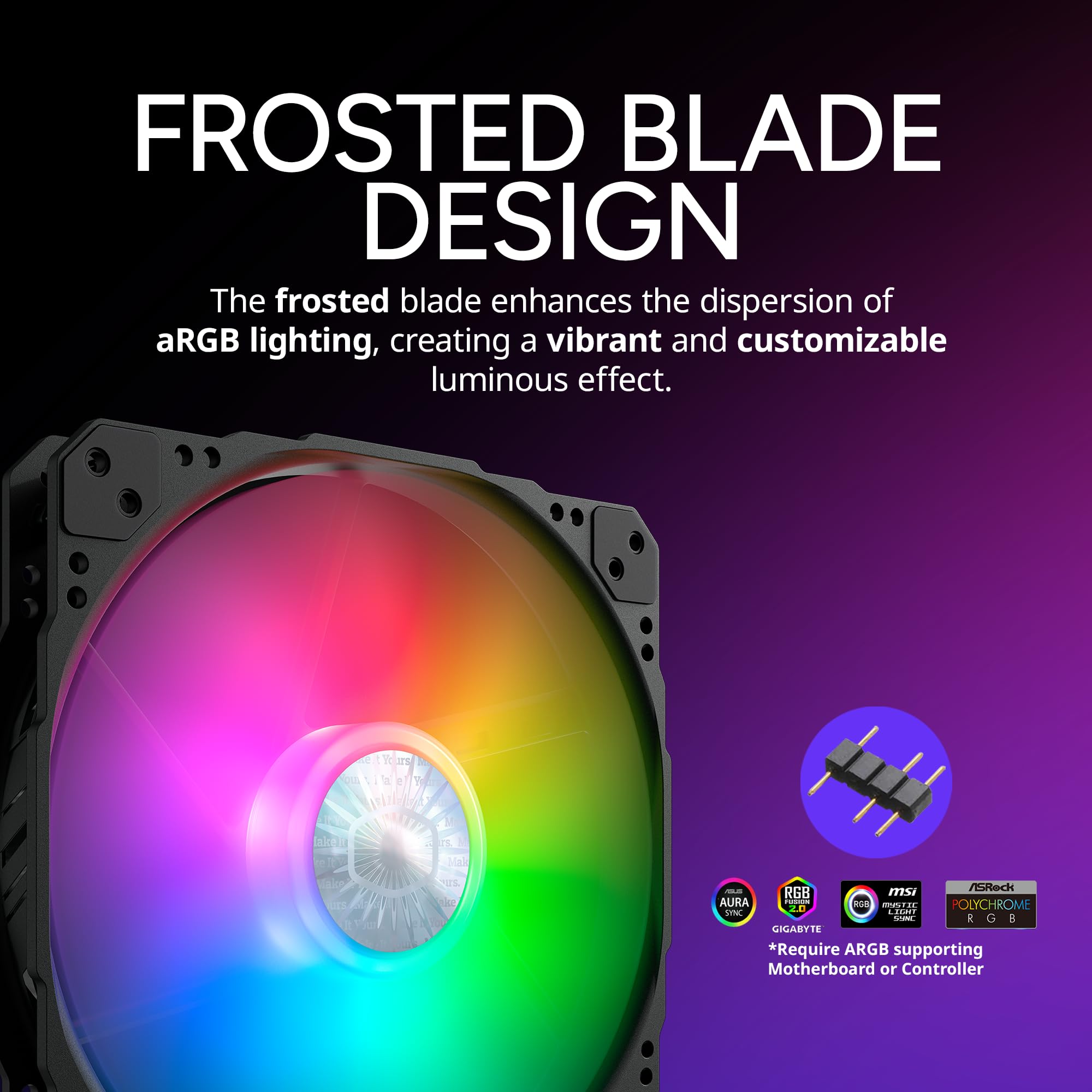 Cooler Master SickleFlow 200 ARGB Gen 2 Square Frame Fan, Customizable LEDS, Air Balance Curve Blade, Sealed Bearing, PWM Control for Computer Case
