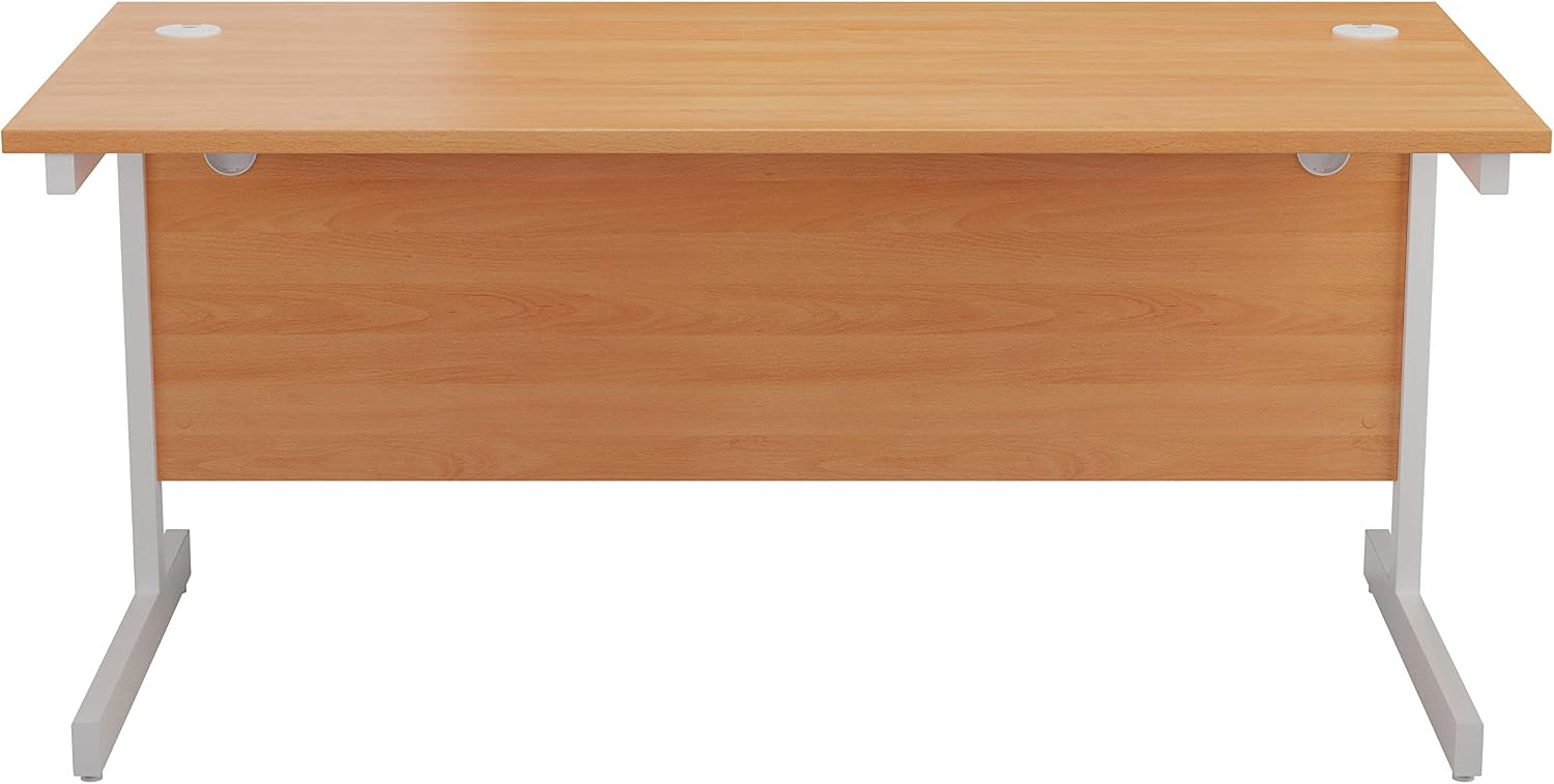 Office Hippo Heavy Duty Rectangular Cantilever Desk, Home, PC, Integrated Cable Ports, White Frame, Beech Top, 120cm x 60cm - Image 3