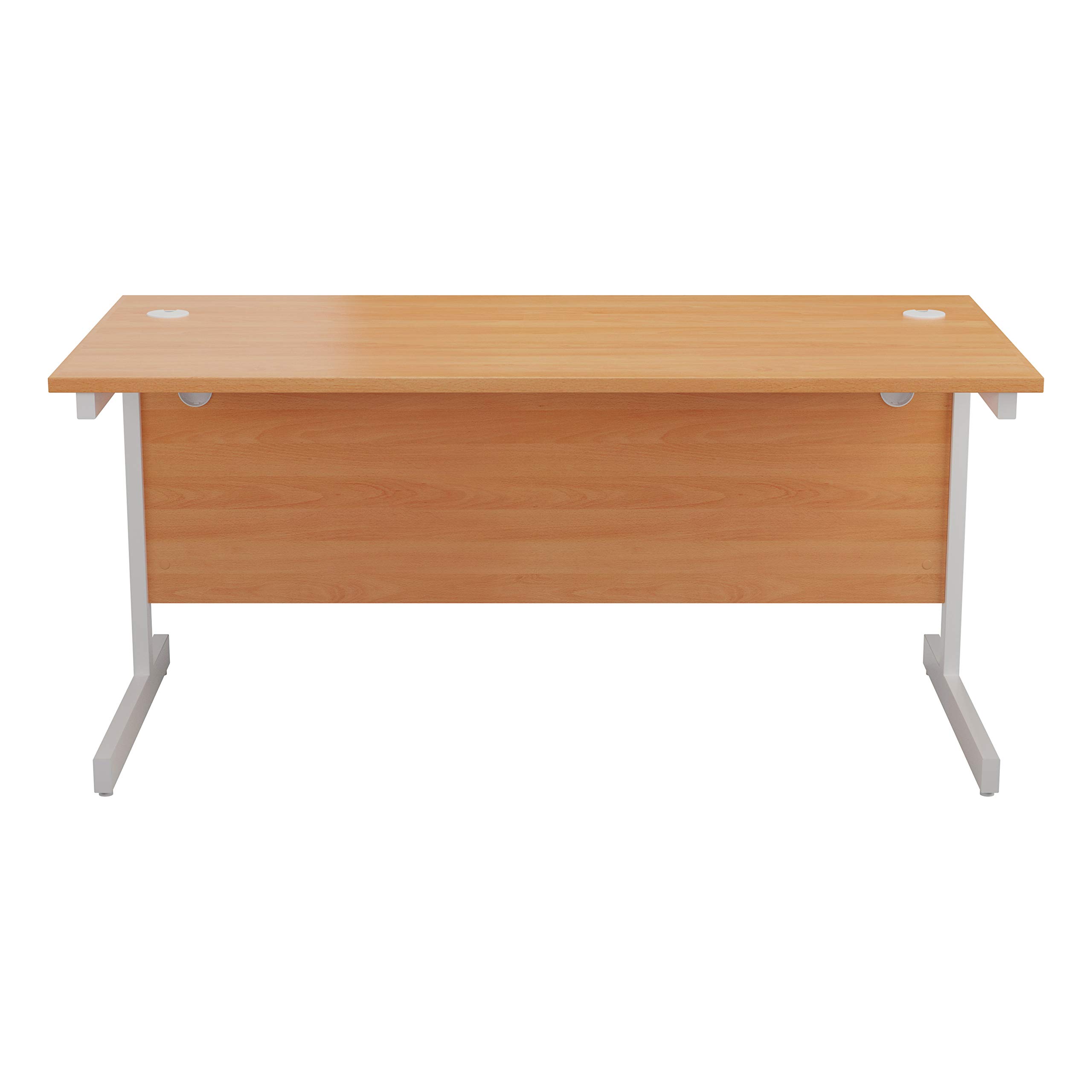 Office Hippo Heavy Duty Rectangular Cantilever Desk - Home Office or PC Desk, Integrated Cable Ports - White Frame/Beech Top, 120cm x 80cm