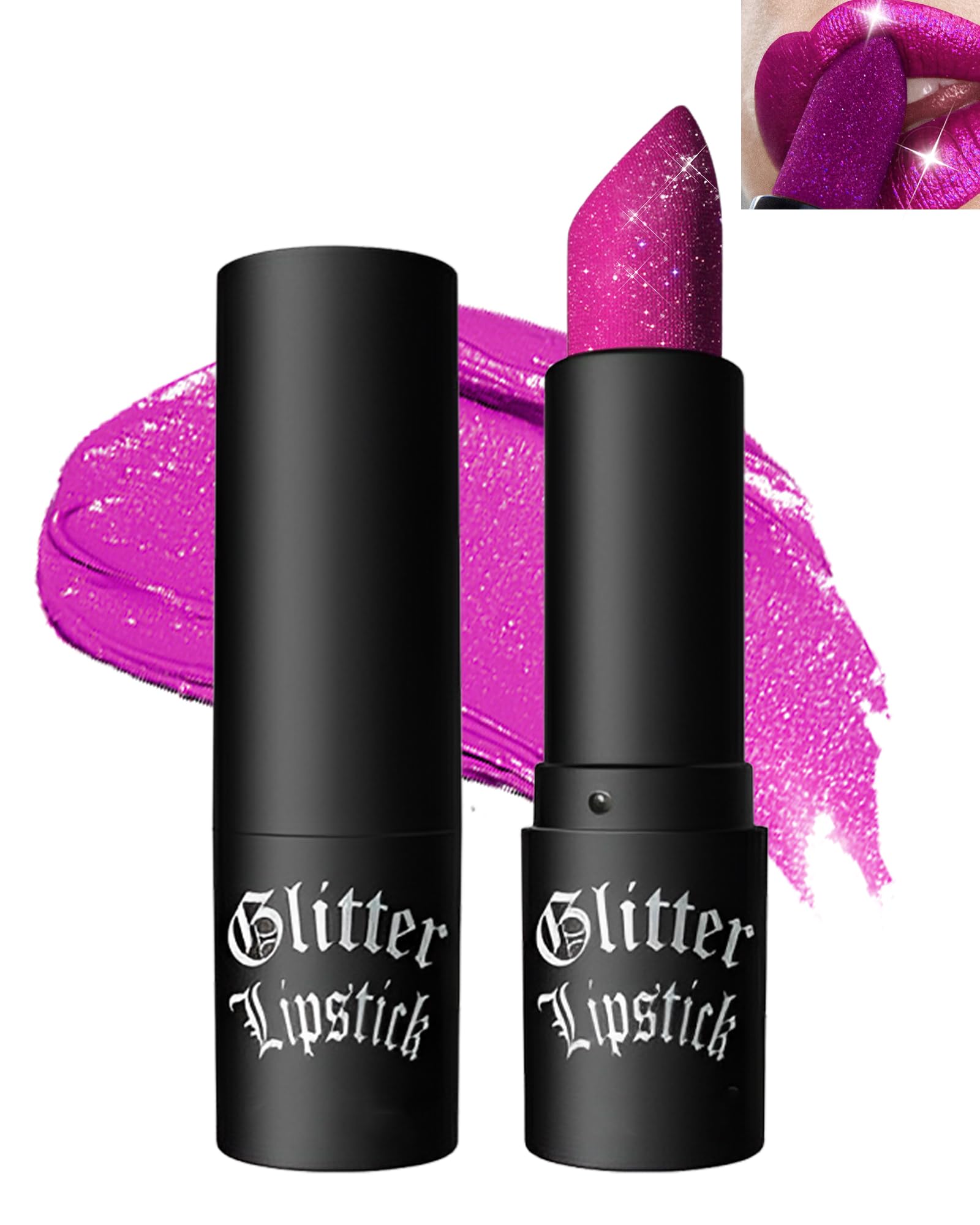 Diamond Glitter Matte Lipstick, Shiny Lip Gloss, Sparkling High Pigment Longlasting Waterproof Smudgeproof Non-Stick Cup Lipstick, Shimmer Lip Blam for Women Stage, Cosplay, Halloween Party Makeup-04