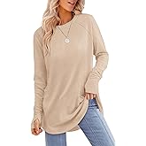 XIEERDUO Womens Tunic Tops to Wear with Leggings Long Sleeve Thumb Hole Shirts Crew Neck Curved Hem